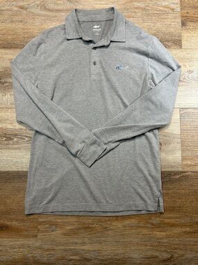 Greg Norman Collection Men's Heather Gray Long-Sleeve Polo with Shark Logo